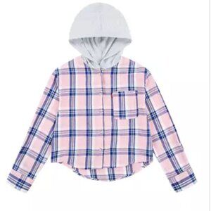 NWT Levi's Girls Size Medium Pink Hooded Long-Sleeve Plaid Cotton Shirt